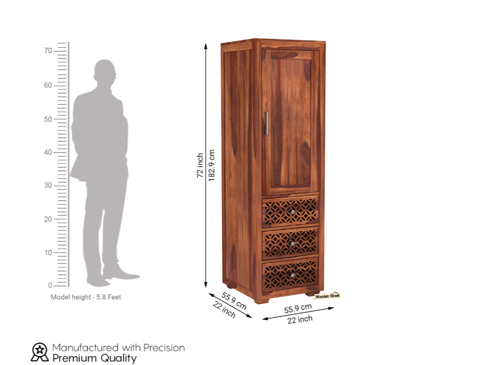 Cambrey 1 Door Wardrobe with 3 Drawers – Honey Finish view 2